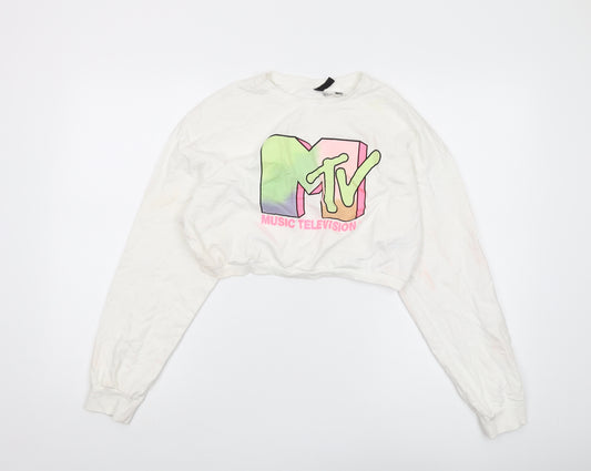 H&M Women's White M MTV Sweatshirt Logo Crew Neck