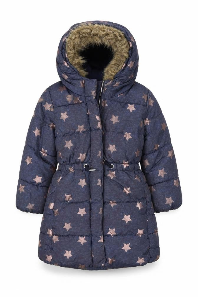 Front view of Gap girls’ blue star puffer jacket, 3 years, winter coat
