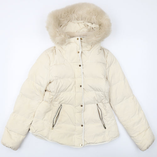 Zara Basic Women's Ivory Puffer Jacket with Hood