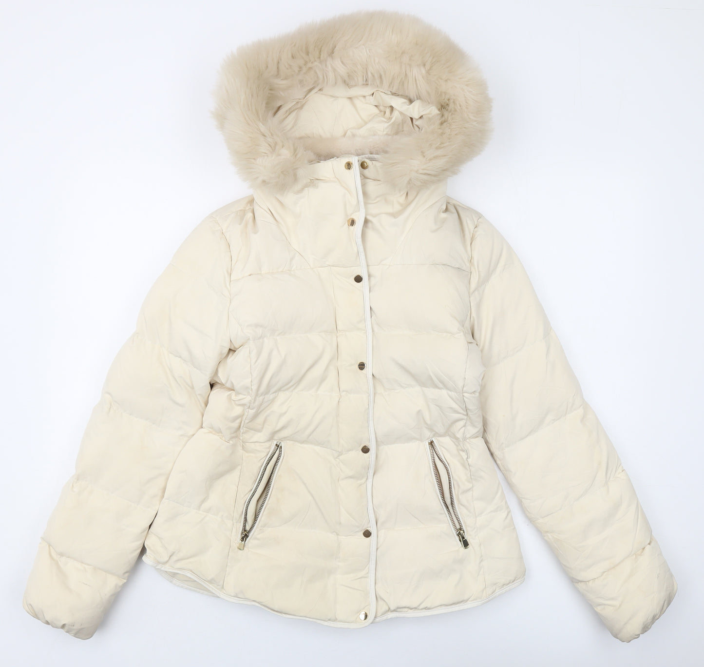 Zara Basic Women's Ivory Puffer Jacket with Hood