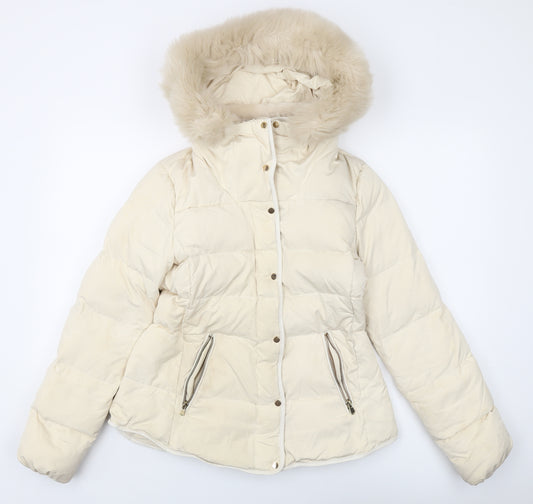 Zara Basic Women's Ivory Puffer Jacket with Hood