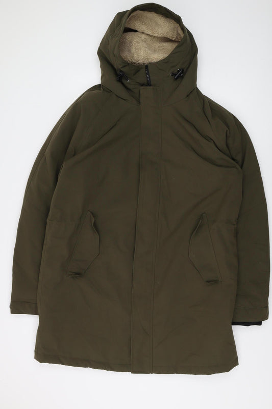 Marks and Spencer Men's Green Hooded Parka Coat L