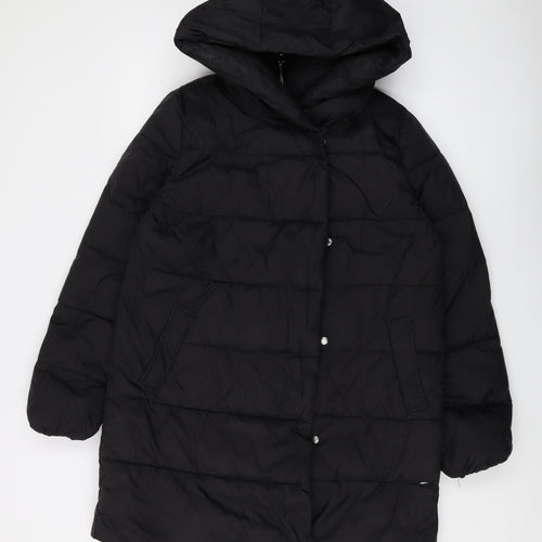 Stradivarius Women's Black Hooded Puffer Jacket Size 12