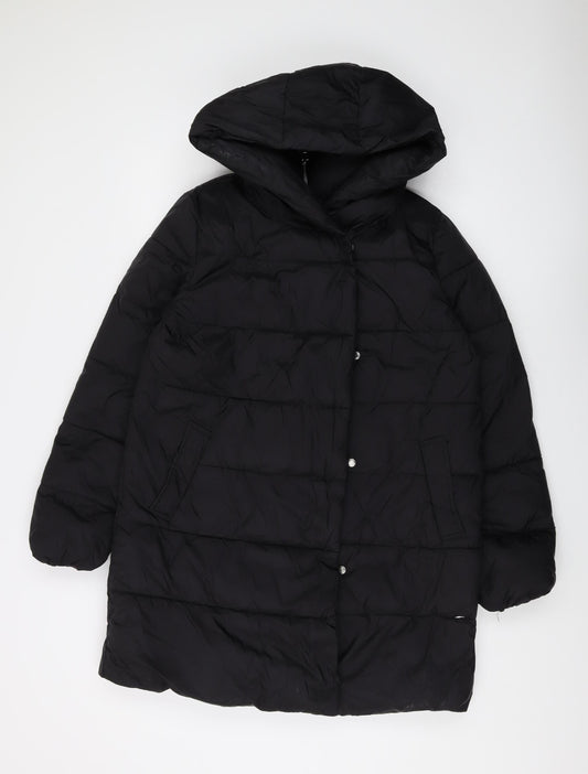 Stradivarius Women's Black Hooded Puffer Jacket Size 12