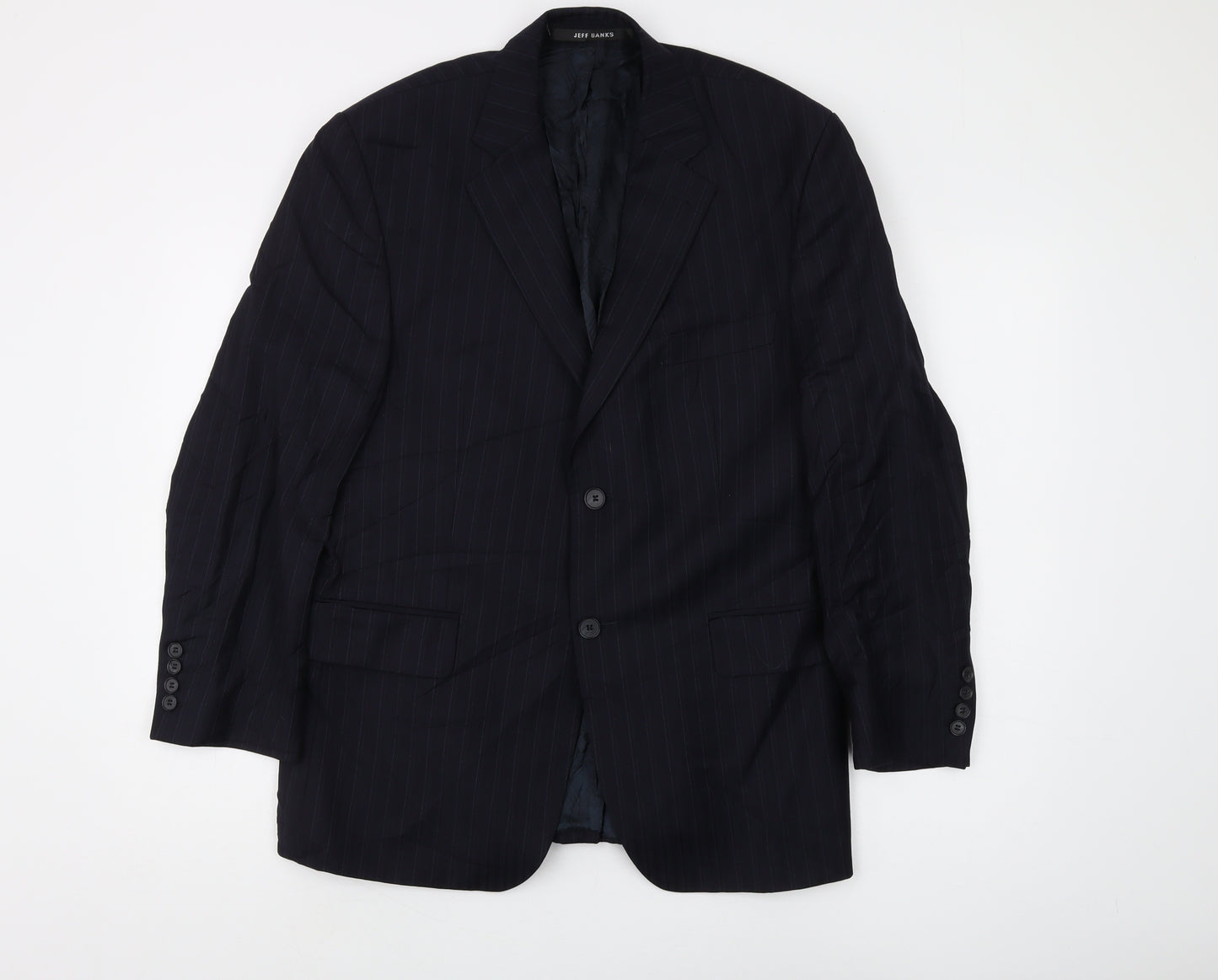 Jeff Banks Men's Black Striped Blazer, Size 40S, Wool