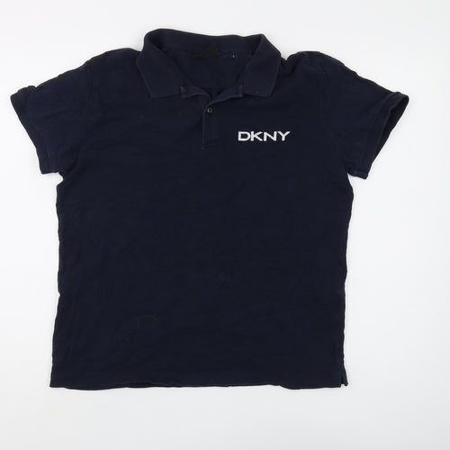 DKNY Women's Polo Blue Size L Collared Casual Top