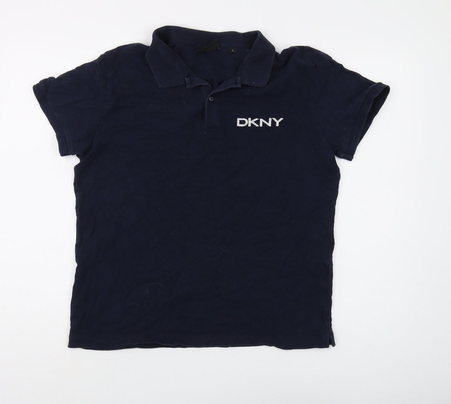 DKNY Women's Polo Blue Size L Collared Casual Top