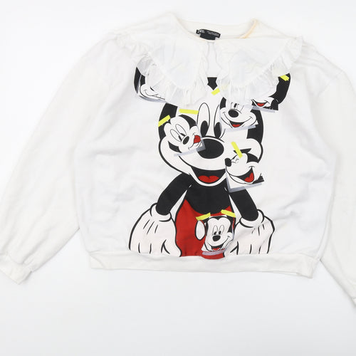 Zara Women’s White Disney Sweatshirt S Ruffle Accents