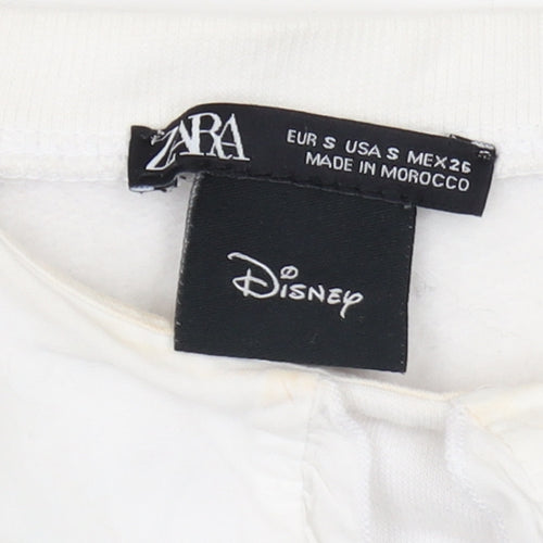 Zara Women’s White Disney Sweatshirt S Ruffle Accents