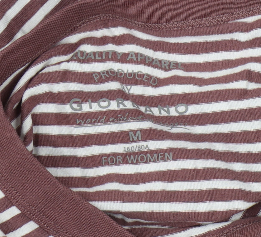 Giordano Women's Brown Striped Ringer T-Shirt M