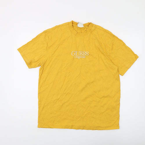 Guess Men's Yellow Cotton Logo T-Shirt, Size S