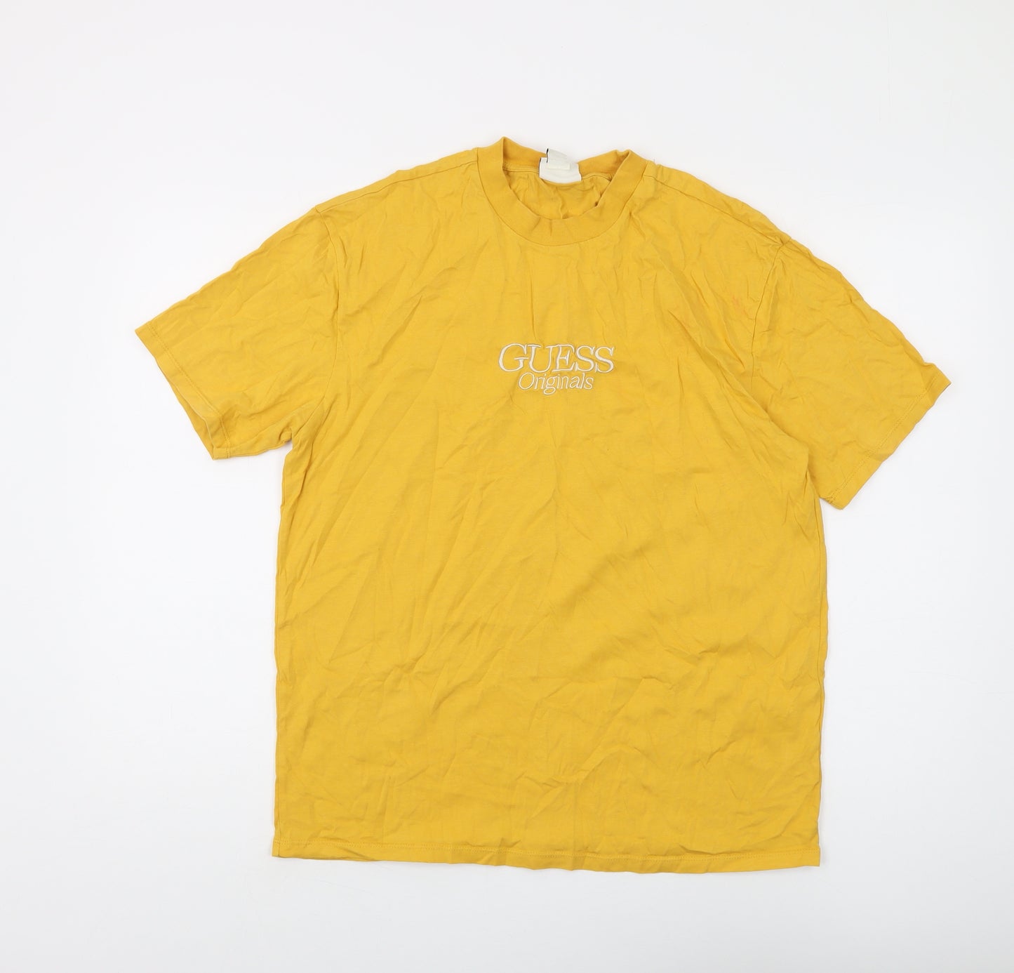 Guess Men's Yellow Cotton Logo T-Shirt, Size S