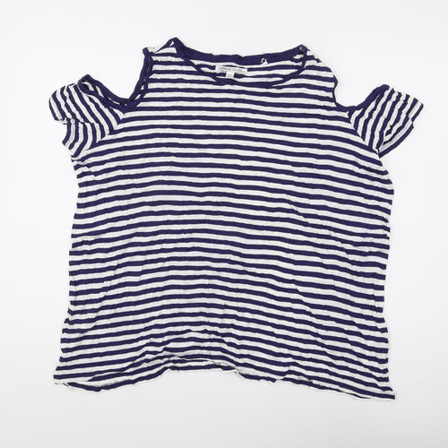 Capsule Women's Blue Striped Cold Shoulder T-Shirt