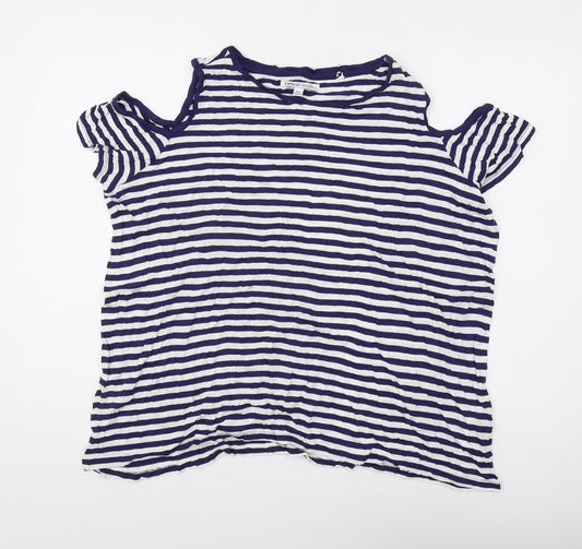 Capsule Women's Blue Striped Cold Shoulder T-Shirt