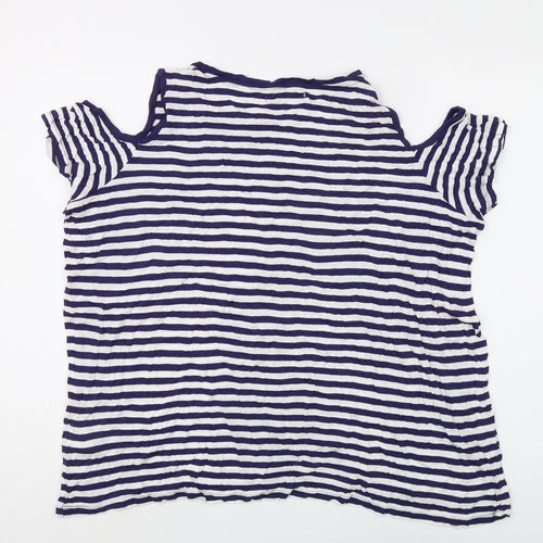 Capsule Women's Blue Striped Cold Shoulder T-Shirt