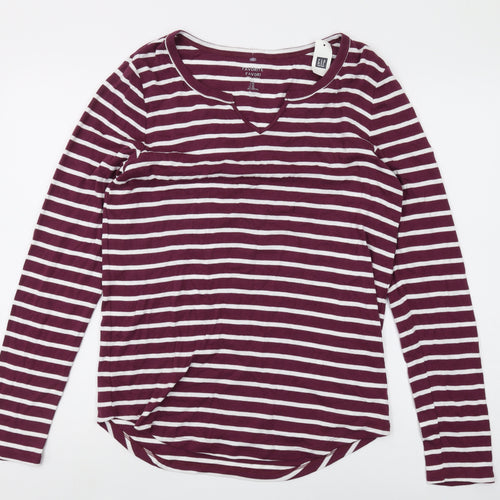 Gap Women's Red Striped Long Sleeve T-Shirt, Size XL