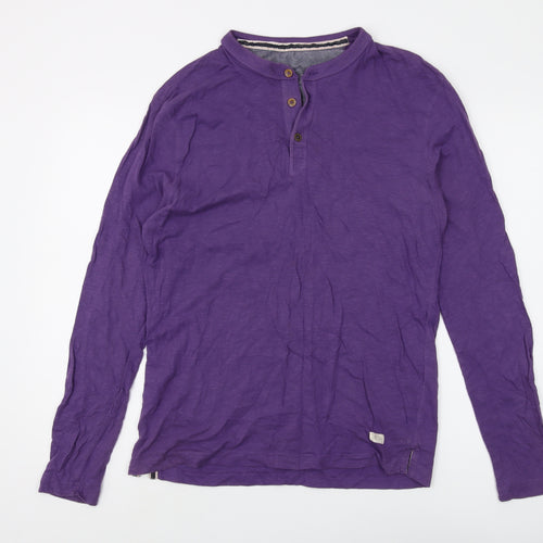 White Stuff Men's Purple Henley Long Sleeve T-Shirt