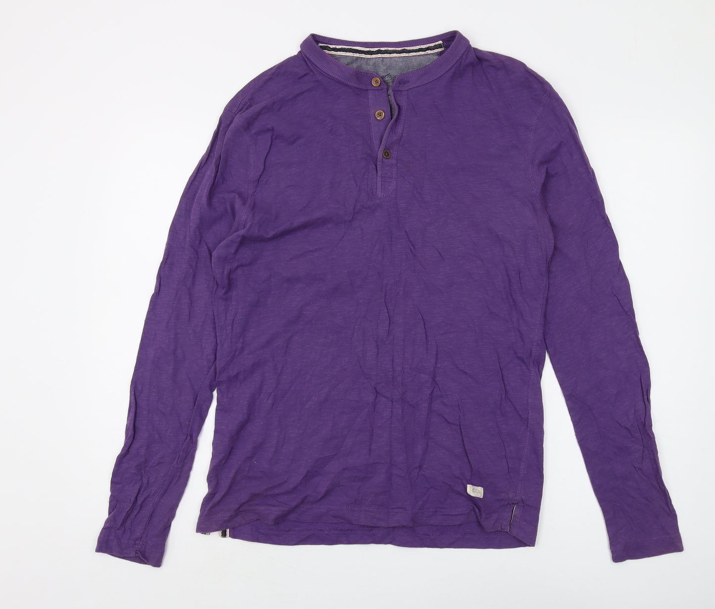 White Stuff Men's Purple Henley Long Sleeve T-Shirt