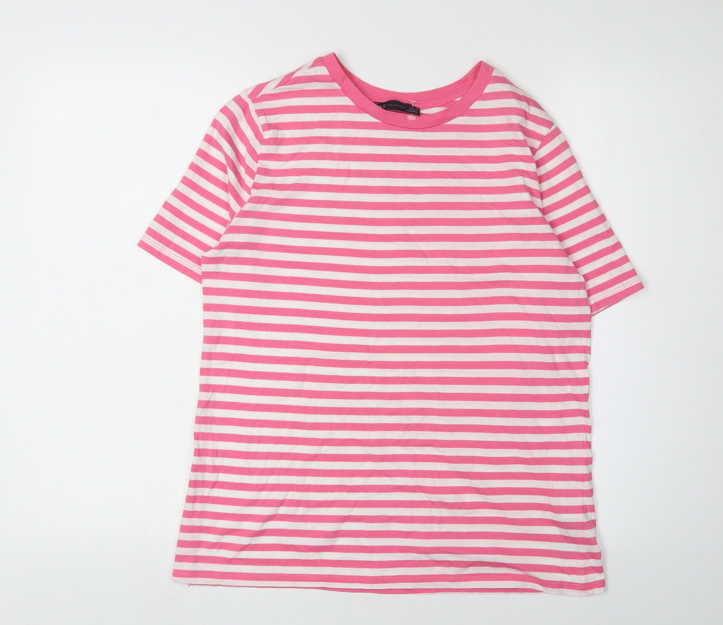 Marks and Spencer Women's Pink Striped T-Shirt, Size 8