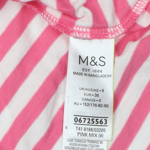 Marks and Spencer Women's Pink Striped T-Shirt, Size 8