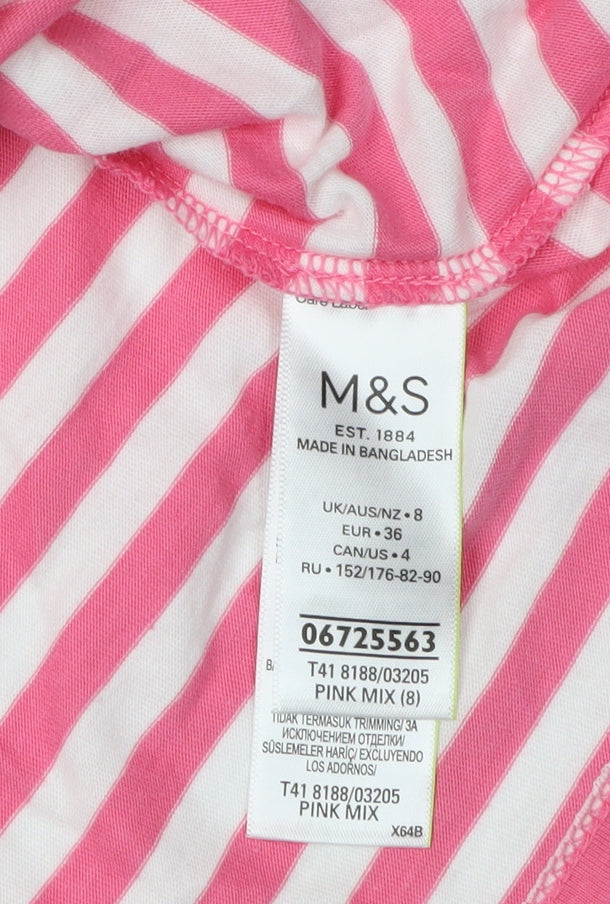 Marks and Spencer Women's Pink Striped T-Shirt, Size 8