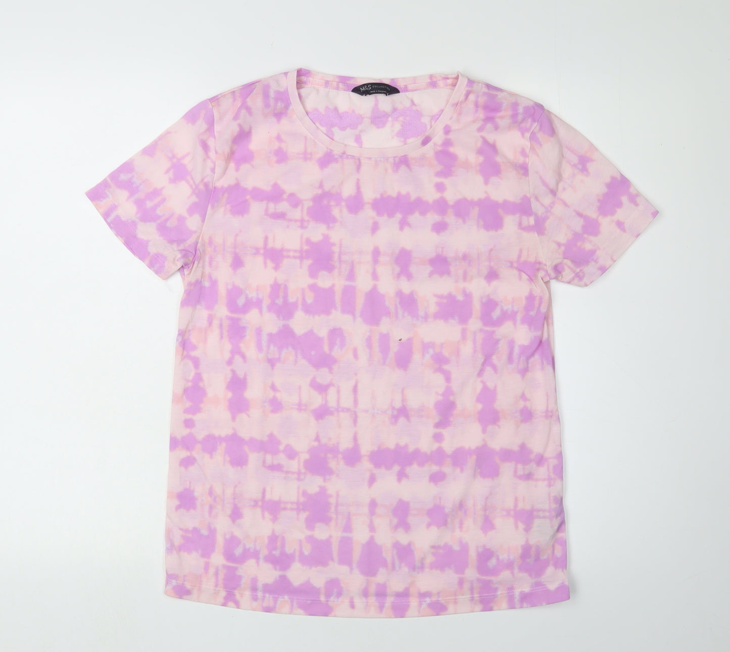 Marks and Spencer Women's Pink Tie-Dye T-Shirt - Size 8