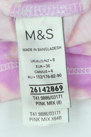 Marks and Spencer Women's Pink Tie-Dye T-Shirt - Size 8