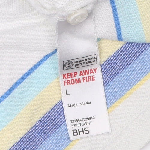 BHS Men's Multicoloured Striped Polo L