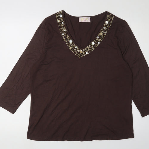 Riddella Women's Brown Beaded V-Neck Blouse Size 18