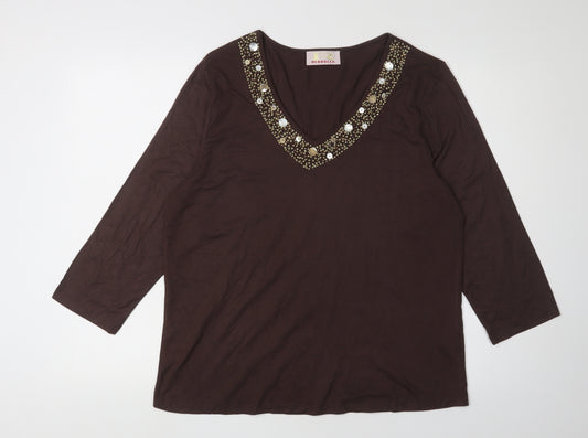 Riddella Women's Brown Beaded V-Neck Blouse Size 18