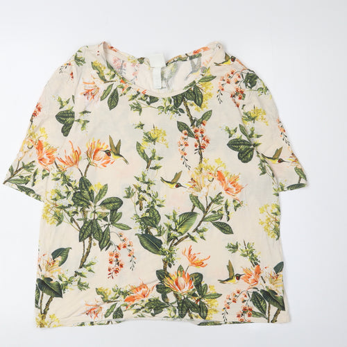 H&M Women's Multicoloured Floral T-Shirt, L, Spring Style