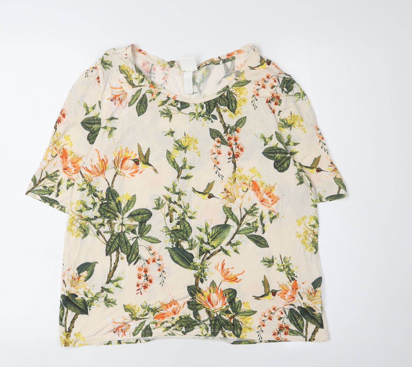 H&M Women's Multicoloured Floral T-Shirt, L, Spring Style