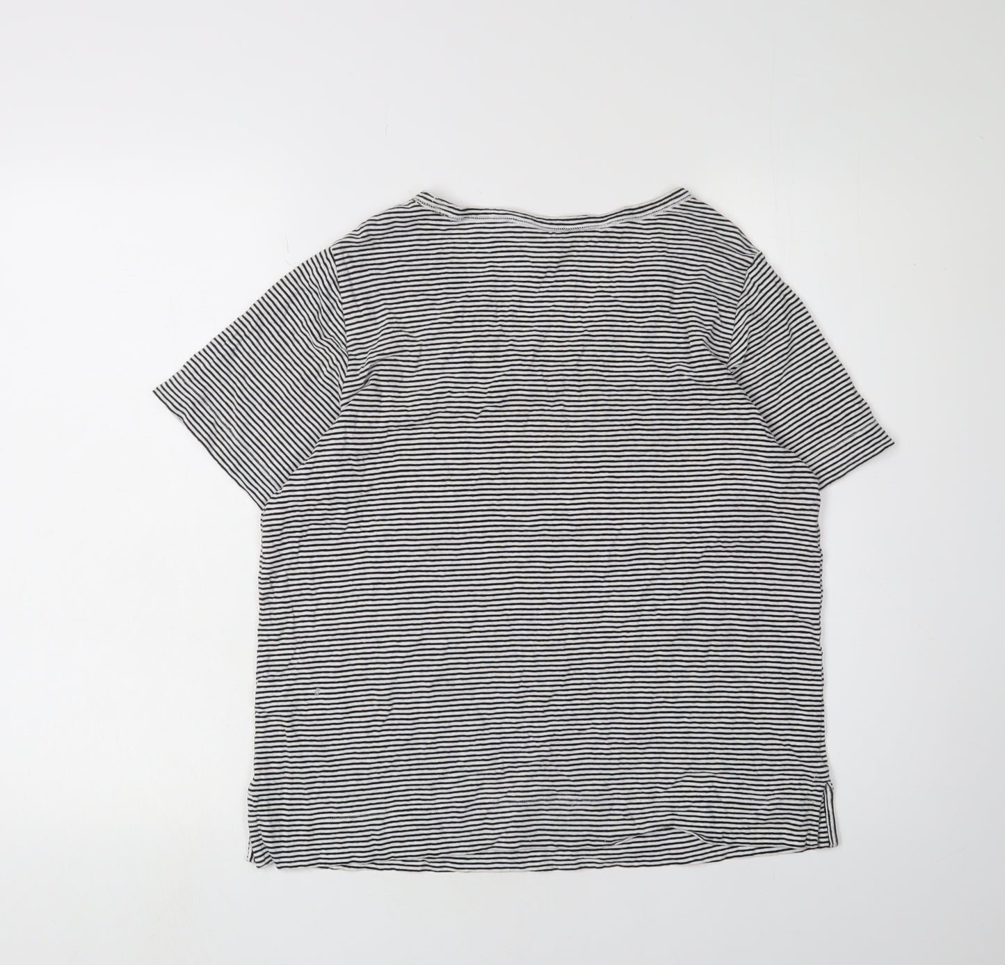 Marks and Spencer Women's Black Striped V-Neck T-Shirt Size 14