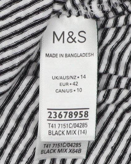 Marks and Spencer Women's Black Striped V-Neck T-Shirt Size 14