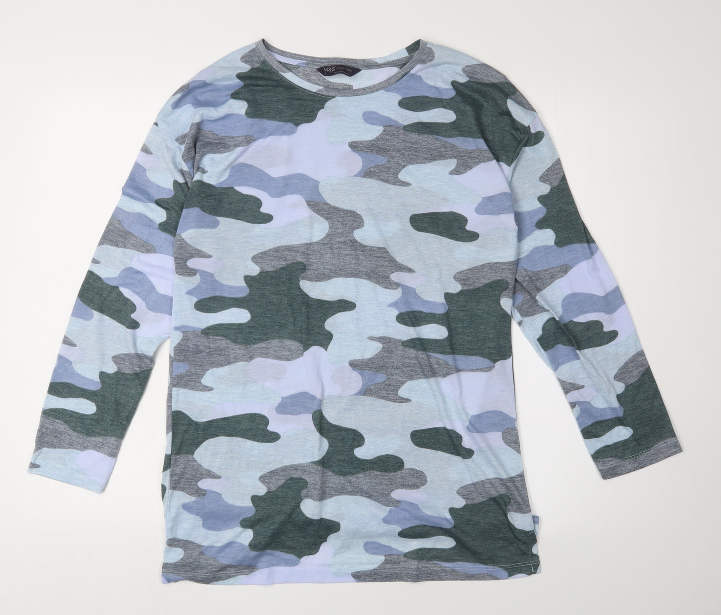 Marks and Spencer Women's Blue Camo Long Sleeve T-Shirt