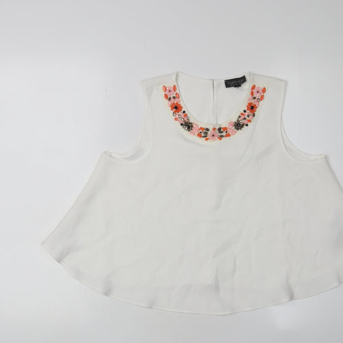 Topshop Women's White Blouse UK 10 Floral Accent