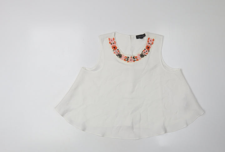 Topshop Women's White Blouse UK 10 Floral Accent