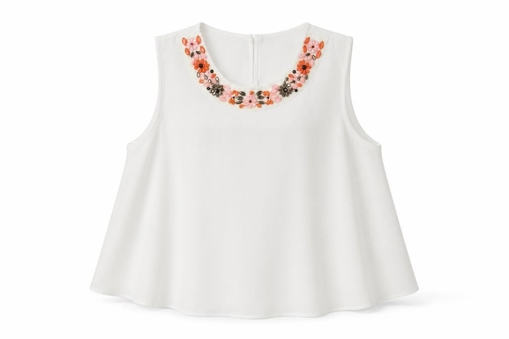 Topshop Women's White Blouse UK 10 Floral Accent
