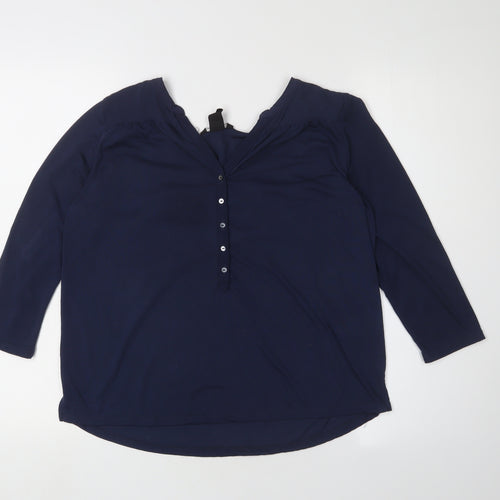 H&M Women's Blue Henley Blouse, Size 12, 3/4 Sleeve