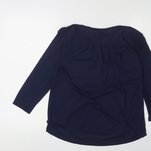 H&M Women's Blue Henley Blouse, Size 12, 3/4 Sleeve