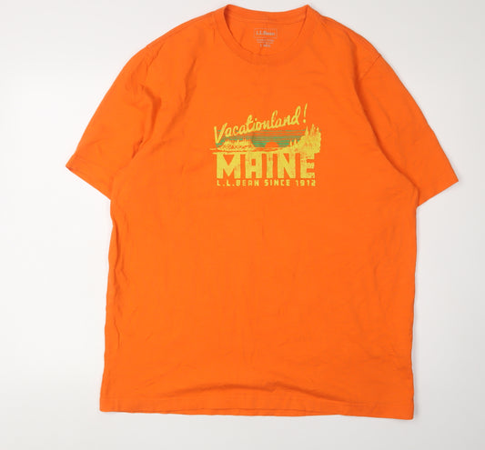 L.L. Bean Men's Orange Graphic Print T-Shirt L