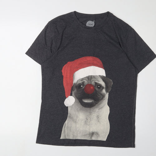 Next Men's Grey Christmas Dog T-Shirt, M, Regular Fit