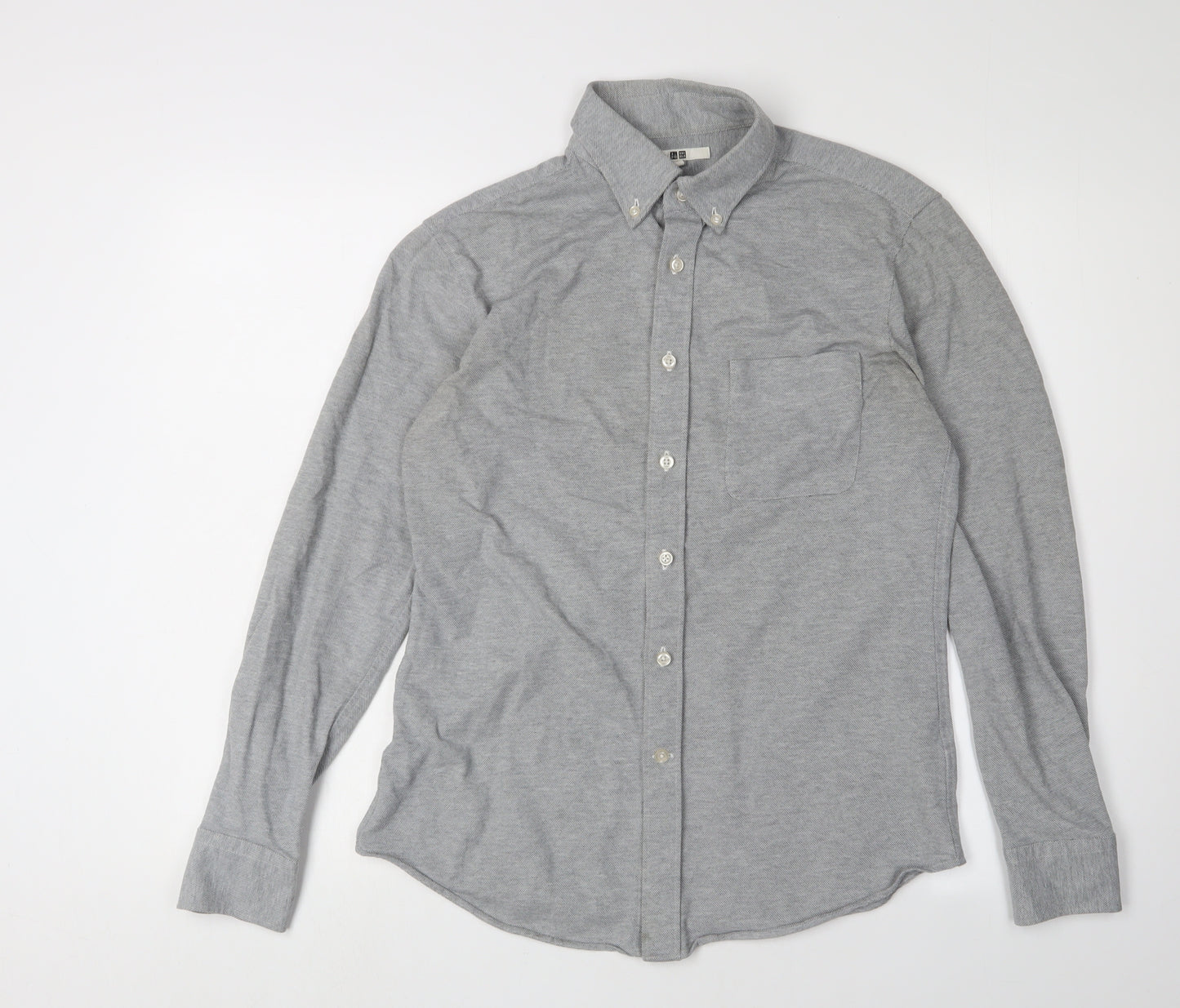 Uniqlo Men's Grey Slim Fit Button-Up Shirt S