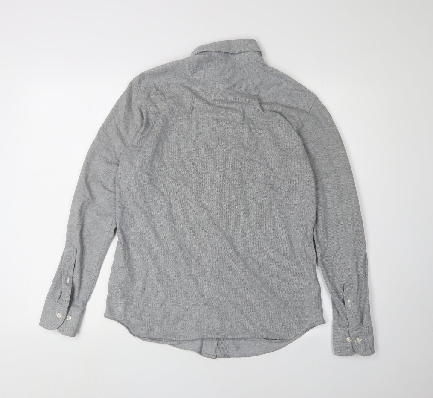 Uniqlo Men's Grey Slim Fit Button-Up Shirt S