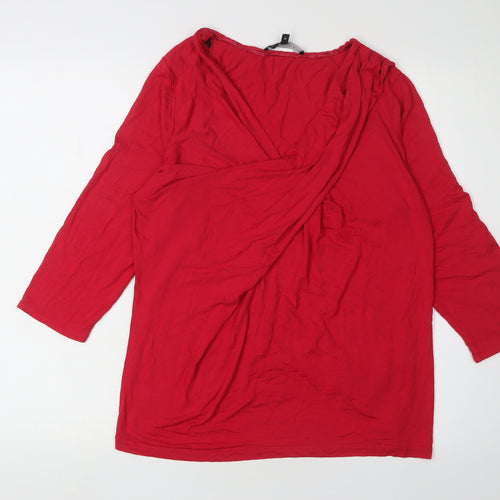 Debenhams Women Red Wrap Blouse Size 16 Viscose 3/4 Sleeve