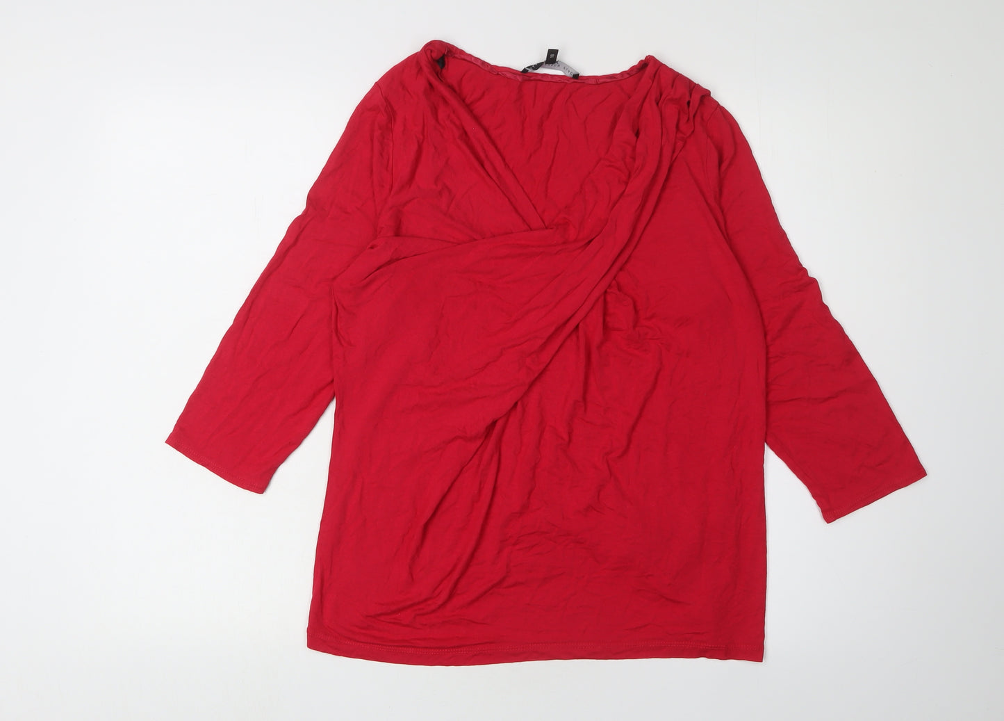 Debenhams Women Red Wrap Blouse Size 16 Viscose 3/4 Sleeve