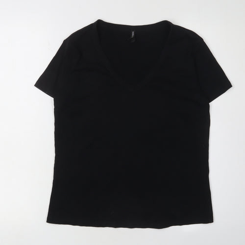 Marks and Spencer Women's Black V-Neck T-Shirt Size 16