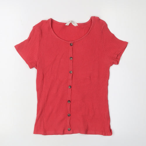 H&M Girls Red Button-Up Cropped T-Shirt Size 12