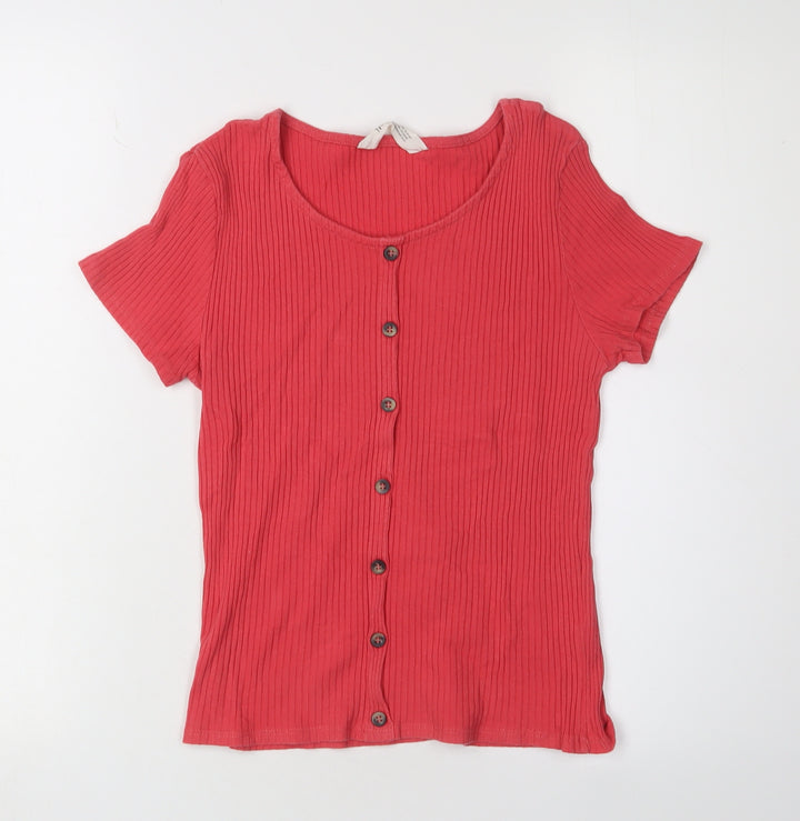 H&M Girls Red Button-Up Cropped T-Shirt Size 12