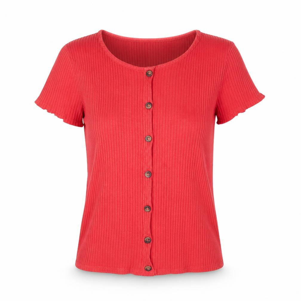 H&M Girls Red Button-Up Cropped T-Shirt Size 12